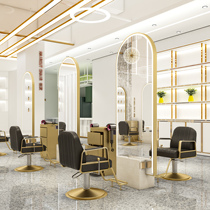 3AM high-end customized net red hair salon hair mirror double-sided barber shop stainless steel floor mirror with LED lights