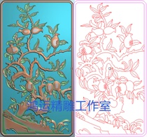 New engraved drawing pomegranate flower and bird door panel gray scale relief tea cabinet multi-son multi-Fu back plate vertical