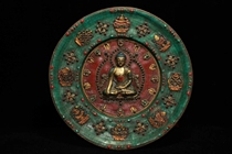 Tibetan ancient temples receive old pure copper inlaid gemstones painted Sakyamuni Buddha hanging plate mansion Town House evil spirits