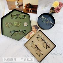 Morandi color geometric leather wrought iron storage tray glasses shop decoration props glasses display box