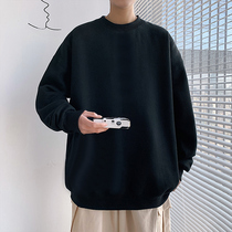 Solid color base round neck sweater mens early autumn thin models without hats base shirt loose fat pullover jacket