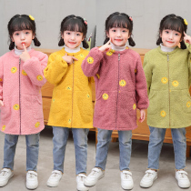 Autumn and winter girls Teddy velvet clothes baby clothes kindergarten childrens anti-dressing blouse zipper painting long apron