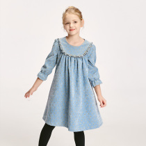 Girls autumn dress 2021 New Net red middle child skirt autumn long sleeve corduroy princess skirt super Foreign Air