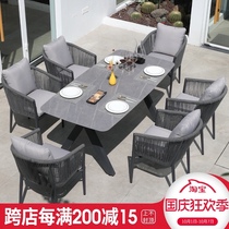 Villa outdoor tables and chairs courtyard open-air balcony garden furniture outdoor leisure rattan chairs homestay hotel rock board dining table