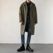 MG Korean solid color long trench coat mens English style jacket over the knee casual loose ins handsome coat tide
