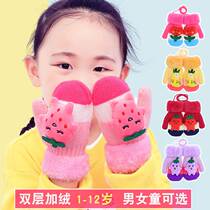 Love Winter Childrens gloves season boys and girls baby can cartoon warm plus velvet knitted joint finger neck student child