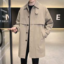 Tide brand mens windbreaker 2021 autumn and winter New Korean version of loose trend wild casual solid color long coat