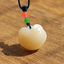 (Ping An Joy) Hetian jade lotus pink color Ping An lock pendant white jade treasure lock Ruyi lock pendant
