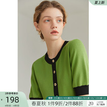 Van th Blue En 22FS1085 small fragrant wind round neckline knit cardio-hoodie 2022 spring dress new vintage bright blouse