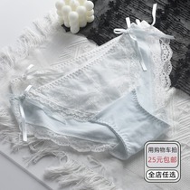 Japanese cute cotton underwear female summer no trace lace bow low waist sexy girl born cotton triangle Black