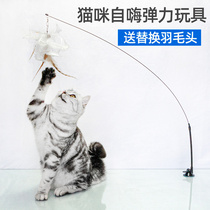 Cat tease stick self-Hi feathers bite-resistant suction cup wire long rod with Bell kittens can replace head boring toys