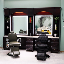 BarBer mens barber shop hair salon mirror table Single-sided mirror Hair salon special retro desktop solid wood tide shop mirror table
