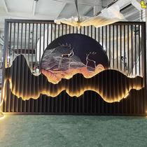 Courtyard screen wall new Chinese stainless steel rockery partition simple Villa carving landscape painting hollow porch entrance Hotel
