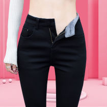 Black high-waisted jeans women plus velvet thickened autumn and winter 2021 New elastic slim slim pants trousers