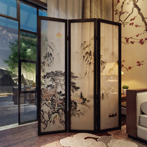 Chinese retro screen folding mobile occlusion wall Entrance Living room landscape partition Bedroom room solid wood folding screen