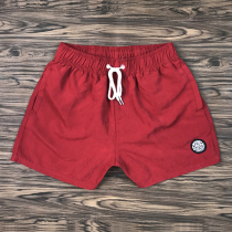  Aisi Le mens sports shorts Summer quick-drying beach pants Large size surfing swimming trunks Wine red lined three-point pants