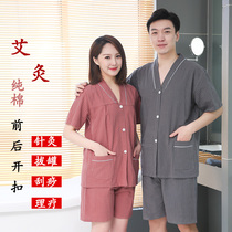 Moxibustion clothing cotton front and rear cardigan buckle men and women open back large size massage acupuncture physiotherapy clothing couple clothing sweat steaming clothing