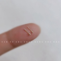 No earplugs ultra-short ear bone nails female 925 sterling silver plated 14K gold simple double head small round beads earrings mini ear hole