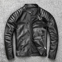 The new leak-picking special heavy first layer cowhide leather leather clothing mens motorcycle clothes stand collar youth spring and autumn leather jacket