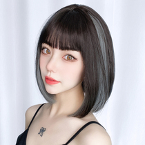 Wig short hair female lisa same Net red simulation clavicle full head cover natural inner buckle long hair wig set summer