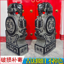 Stone carving door Pier hugging Drum Stone a pair of antique blue stone stone drum door pier home door as lion head town courtyard ornaments