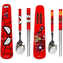 Korean Student Chopsticks Spoon Suit Portable Cutlery Three Sets Childrens Containing Box Spider-Man Stainless Steel