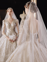Rental main wedding dress 2021 bride Autumn Bride wedding dress temperament long tailing starry sky heavy industry tail wedding dress