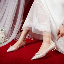 Flat wedding shoes women 2021 New Bride wedding dress Xiuhe two wear bridesmaids crystal shoes pregnant women can wear daily