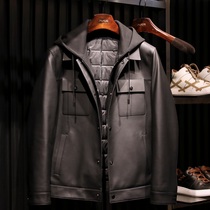 (MZ2111006) down fur coat softness unthinkable for men even cap turnover casual genuine leather down clothing