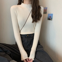 Autumn wear large size pregnant womens sweater womens fashion collar inner top Korean slim stretch pregnant womens knitted sweater