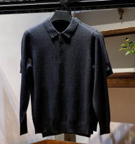 High-end pure woolen sweater men's polo shirt pure wool thin middle-aged father Ordos city spring and autumn winter black