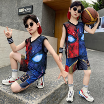 Boys basketball clothes 2021 new Zhongda childrens Korean version of the cool spider-man suit childrens vest tide net red fried street