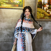 National wind shawl cloak female Yunnan Tibet tourism wearing warm photo knitting white flow scarf super fairy