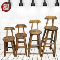 Retro solid wood bar table high stool IKEA high chair Home front American carbonized backrest table and chair combination
