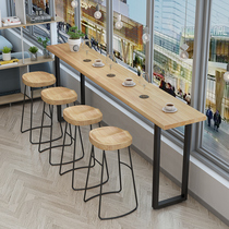 Nordic solid wood bar table and chair combination simple modern narrow wall table long table milk tea shop small bar table