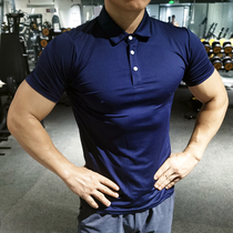 Fitness POLO shirt man short sleeve summer thin section speed dry sports casual T-shirt elastic breathable turnover collar training tights