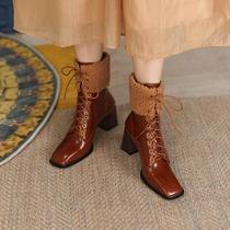 No longer afraid of cold in winter night ~ French romantic style @ high-heeled coarse heeled lamb fur Martin boots female