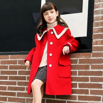 Girl red bifacial cashmere big clothes Children foreign jacket 2021 new hair in the middle of a long child clothing winter