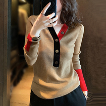 The New 2021 Autumn New knitted cardigan womens V-collar pullover slim slim slim pattern color wear sweater