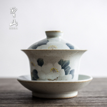 Shengshan antique hand-painted Chinese Bowl Tea Flower retro ceramic tea set coarse pottery tea bowl tea cup three Cai Bowl
