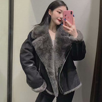 GROS SNIDEL deerskin cotton jacket womens winter loose plus velvet padded fur one motorcycle jacket jacket