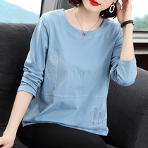 Middle-aged mother spring and autumn clothes top size fashion embroidery T-shirt long sleeve loose belly thin foreign base shirt