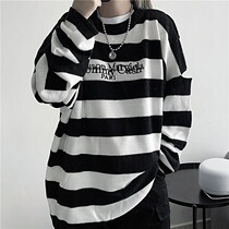 American retro loose oversize striped sweater mens wild trend ins high street Tide brand autumn and winter sweater