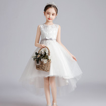 Childrens dresses Girls princess dresses Wedding little bridesmaid white girl Puff yarn dress Birthday piano performance costume