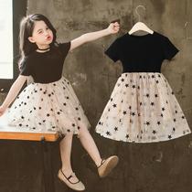 2021 new girls summer dress Korean childrens clothing big childrens clothing Western style short-sleeved little girl mesh princess dress
