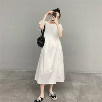  European station 2021 new fairy super fairy forest bubble sleeve long skirt loose thin casual dress female summer