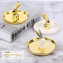 Clearance promotion Nordic style ceramic jewelry display rack tray Golden rabbit storage plate shooting props