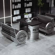 Card seat sofa stool industrial wind Bar Cafe milk tea shop clear bar custom iron creative oil drum table and chair combination