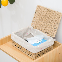 Rattan storage basket snacks toys with lid storage box cosmetics storage box desktop mobile phone key storage basket frame