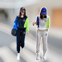 2022 spring and summer new fashion casual sports suit womens Euro goods minus age collision color parquet with two sets of cloak